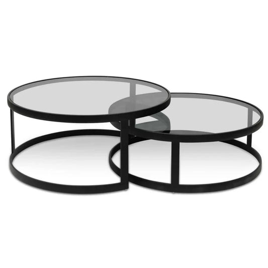 Vorlax Nested Grey Glass Coffee Table - Black Base-houseofhyne