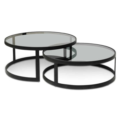 Vorlax Nested Grey Glass Coffee Table - Black Base-houseofhyne