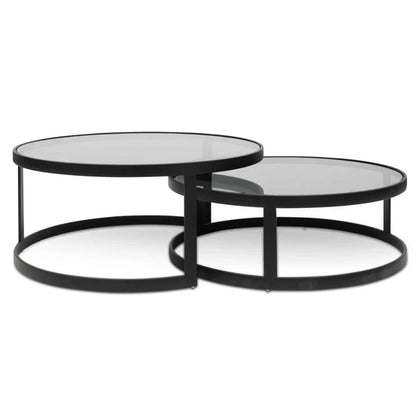 Vorlax Nested Grey Glass Coffee Table - Black Base-houseofhyne