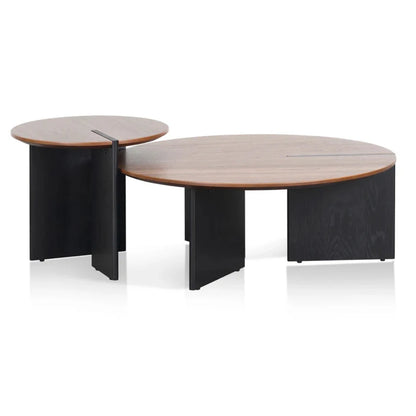 Quornex Nest of Light Walnut Coffee Table - Black Legs-houseofhyne