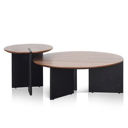 Quornex Nest of Light Walnut Coffee Table - Black Legs-houseofhyne