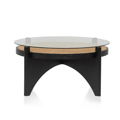 Xaltron 96cm Round Glass Coffee Table - Black - House of Hyne