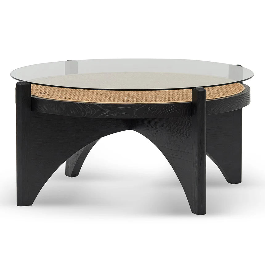 Xaltron 96cm Round Glass Coffee Table - Black - House of Hyne