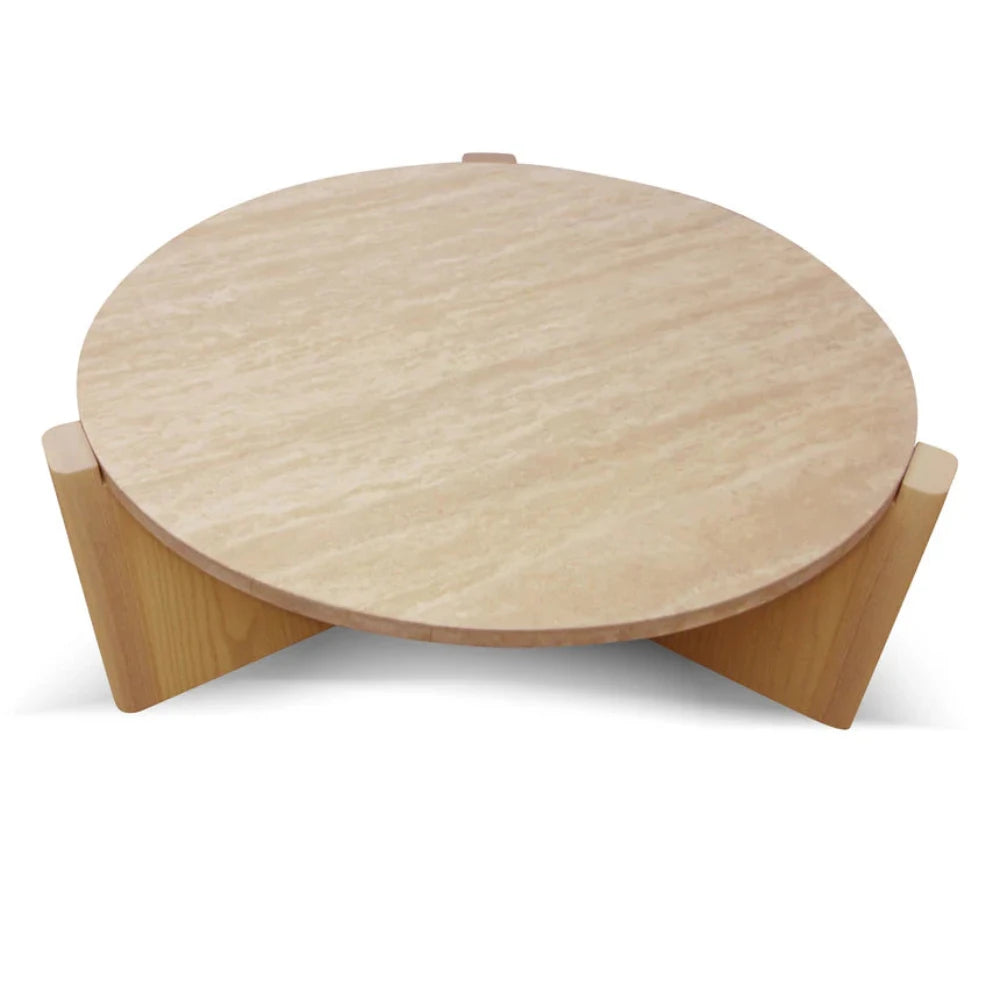 Zyphron Travertine Top Round Nested Table - Creme Ash-houseofhyne