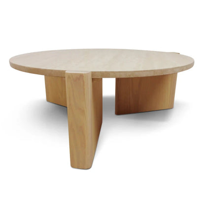 Zyphron Travertine Top Round Nested Table - Creme Ash-houseofhyne