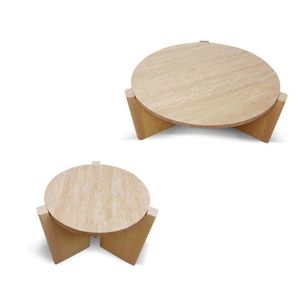 Zyphron Travertine Top Round Nested Table - Creme Ash-houseofhyne