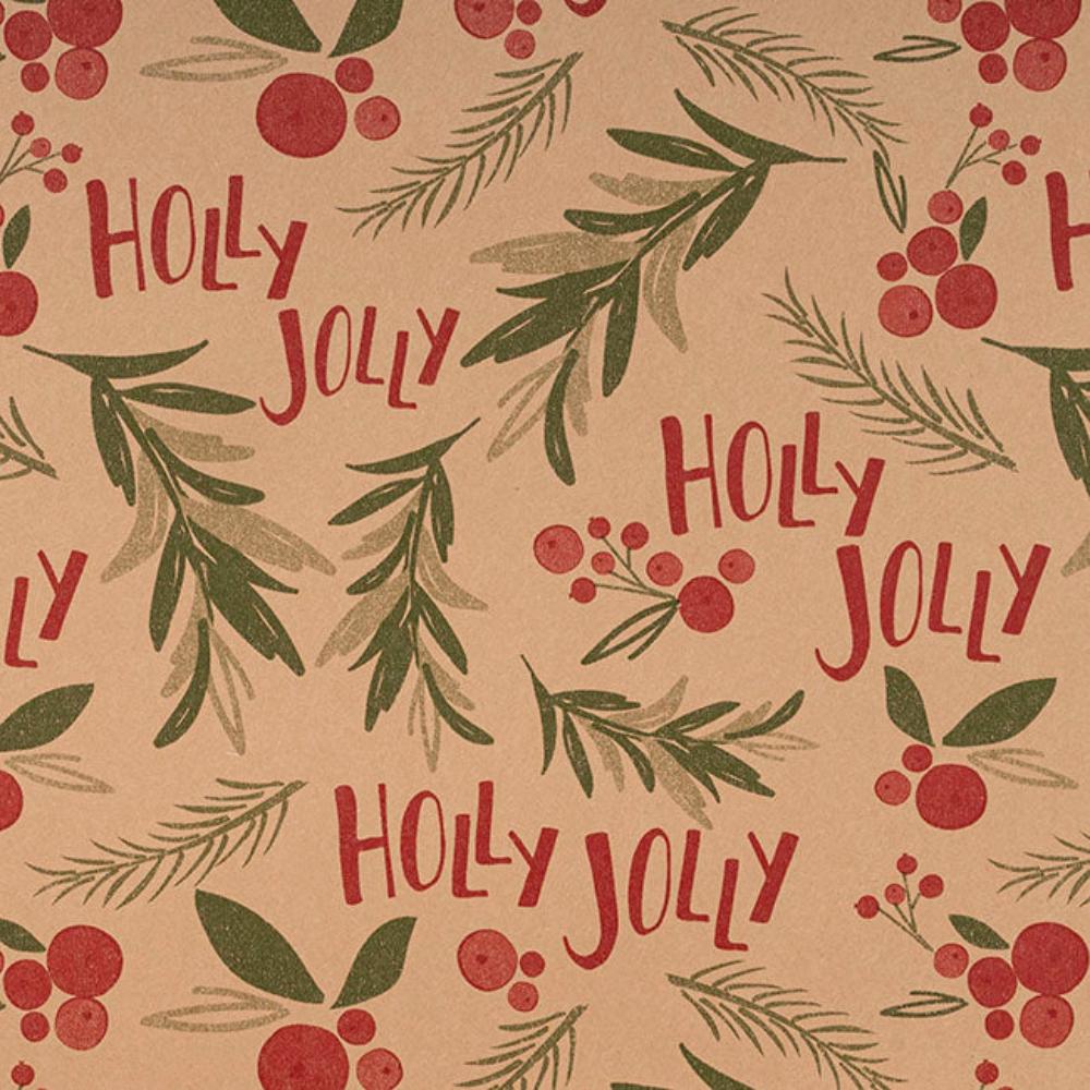 Tralor Wrapping Paper Christmas Holly Jolly Kraft Brown (50cmx50m) X 2-houseofhyne