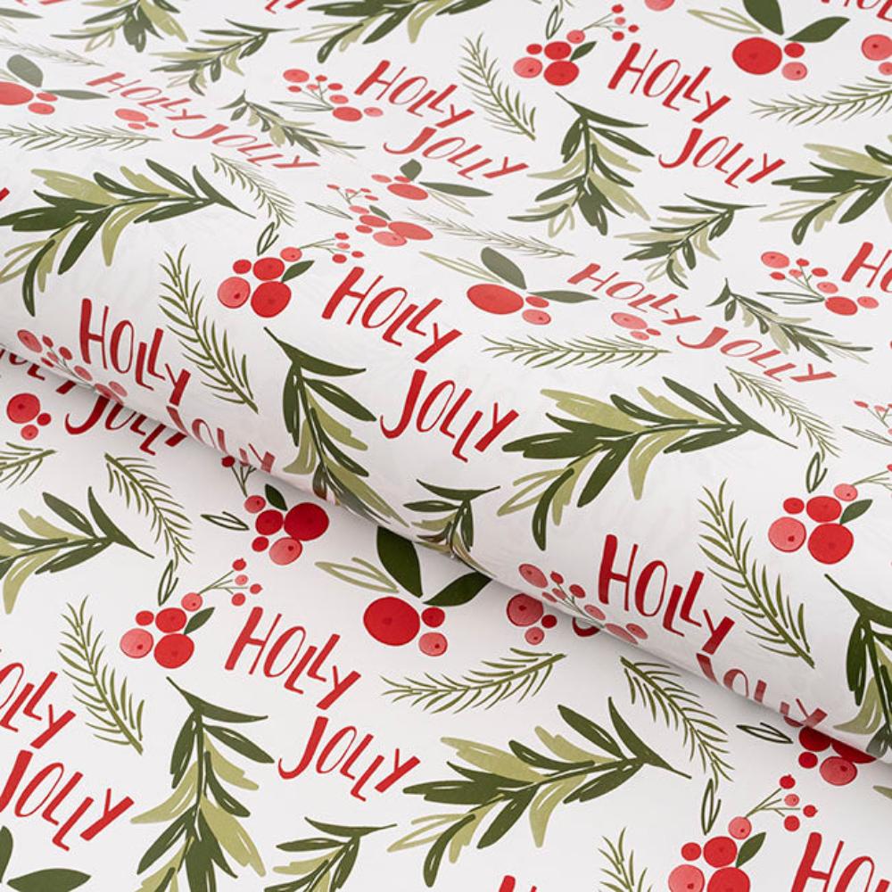 Glorix Wrapping Paper Christmas Holly Jolly Gloss White (50cmx50m) x 2-houseofhyne