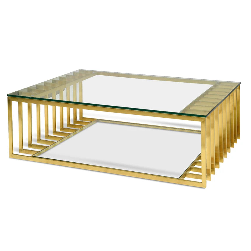 Celestial 1.3m Glass Coffee Table - Gold Base - House of Hyne