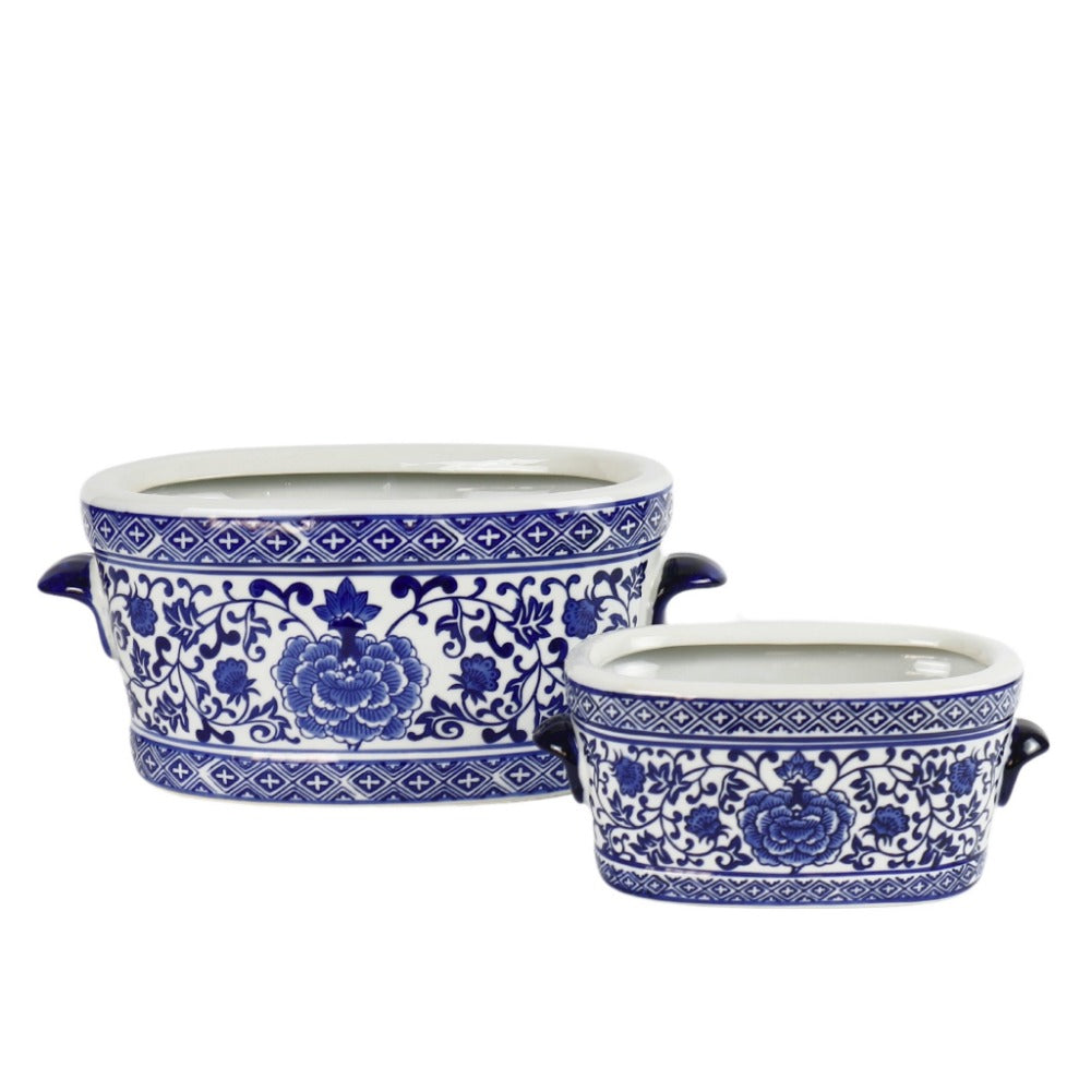 Colourful Oriental Oval Pots Set of 2