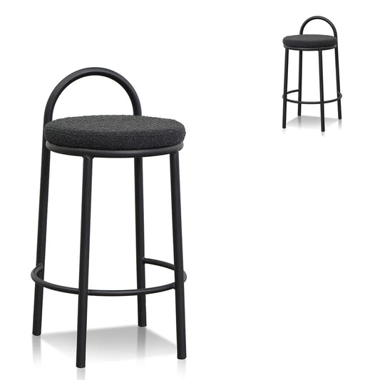 Cosmic 63cm Bar Stool - Black Boucle (Set of 2) - House of Hyne