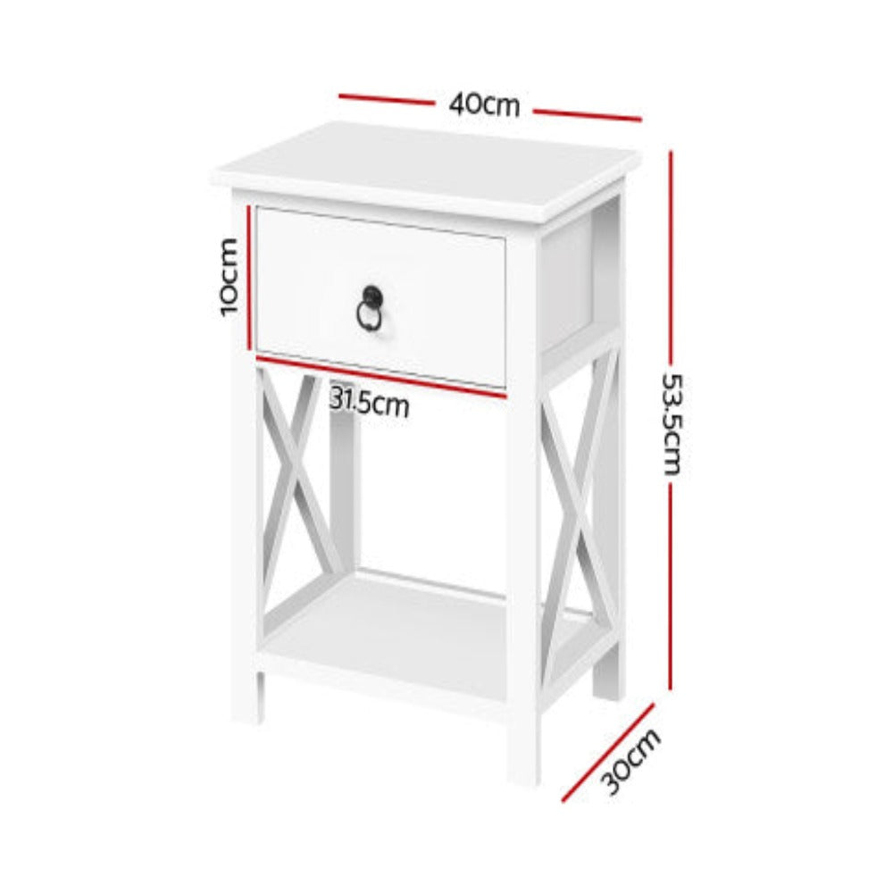 Artiss Bedside Table 1 Drawer with Shelf x2 - EMMA White 2