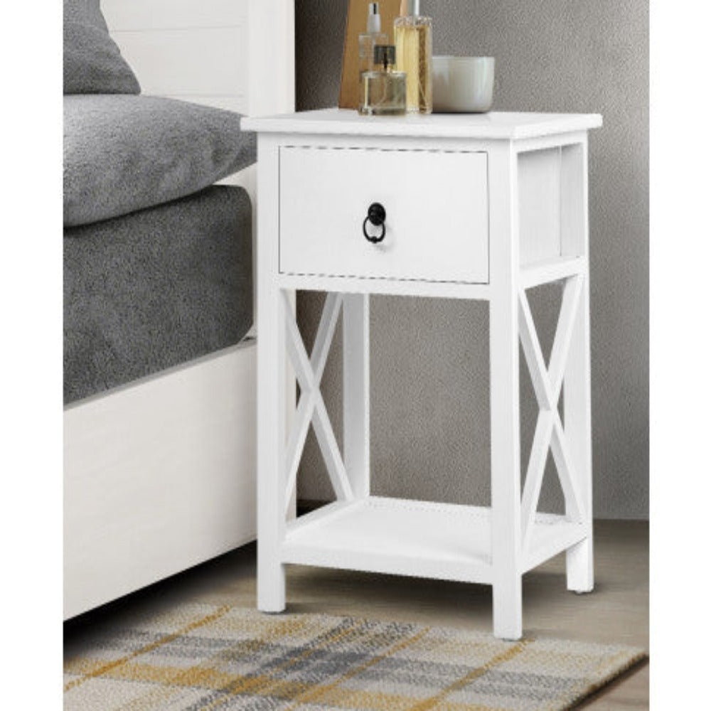 Artiss Bedside Table 1 Drawer with Shelf x2 - EMMA White 8