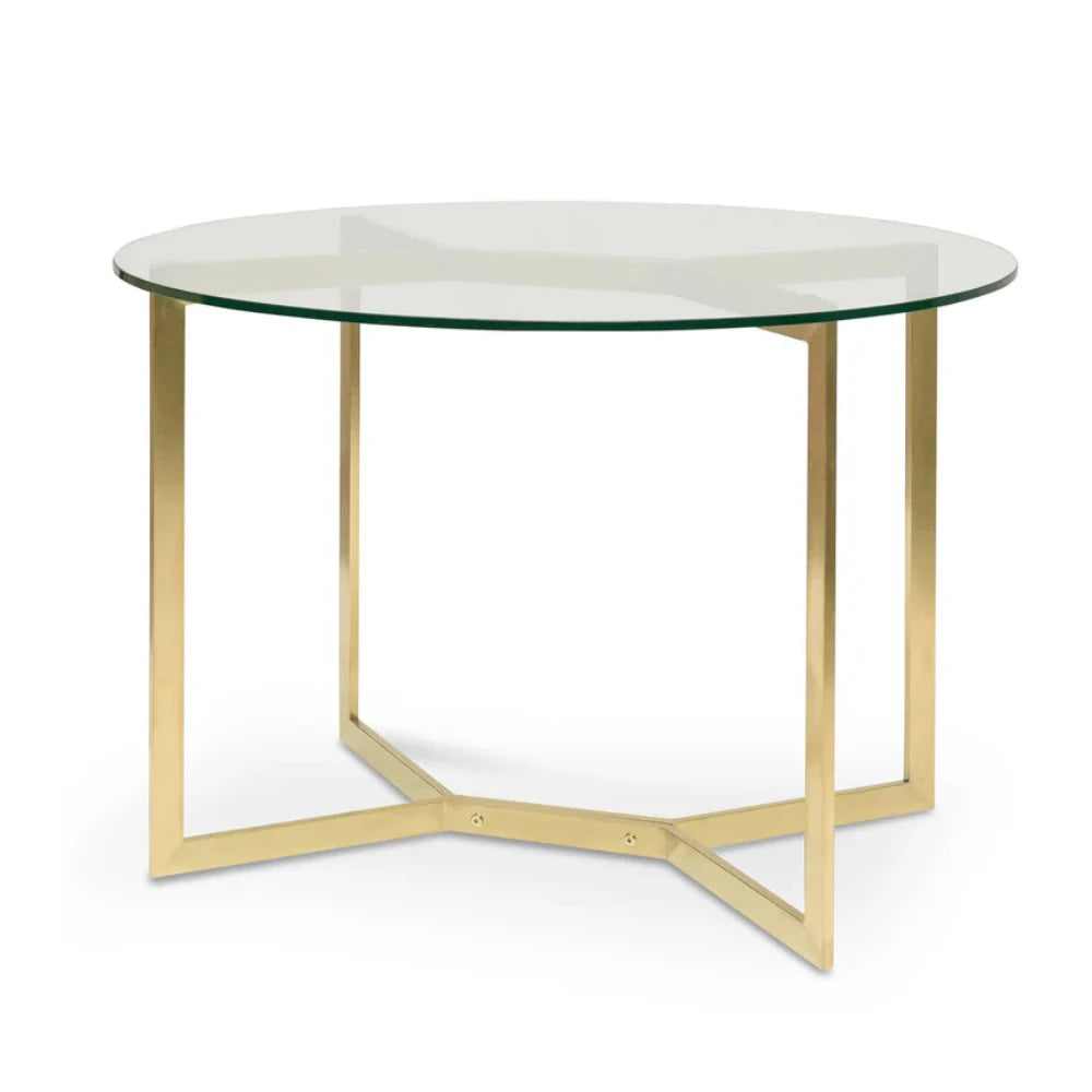 Qyrix 1.2m Round Glass Dining Table - Gold Base- houseofhyne