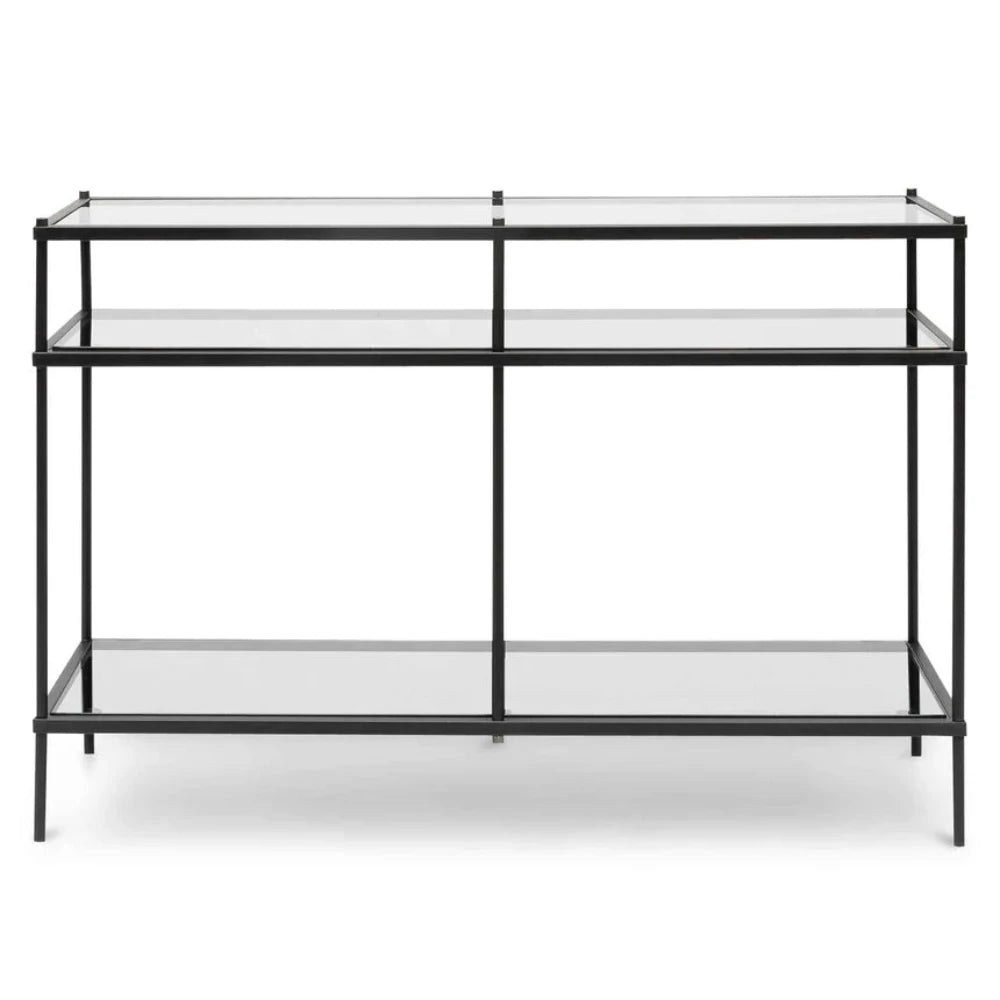 Krylos 1.2m Grey Glass Console Table - Black Base-houseofhyne