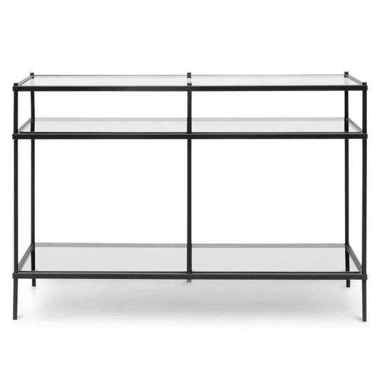 Krylos 1.2m Grey Glass Console Table - Black Base-houseofhyne