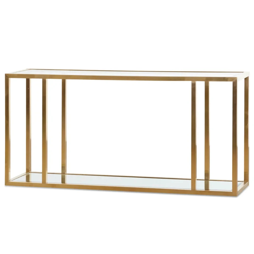 Krylon 1.6m Glass Console Table - Brushed Gold-ouseofhyne