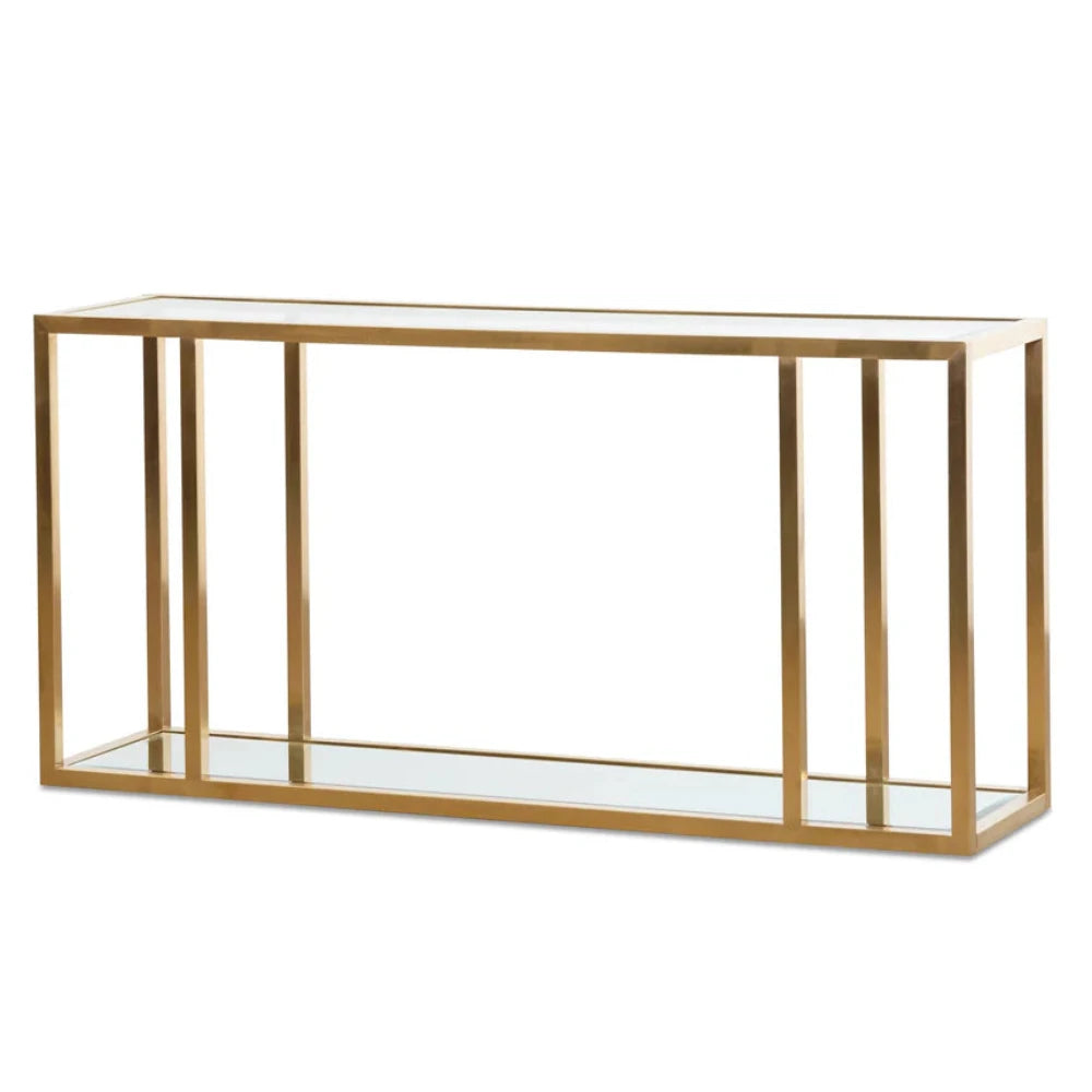 Krylon 1.6m Glass Console Table - Brushed Gold-houseofhyne