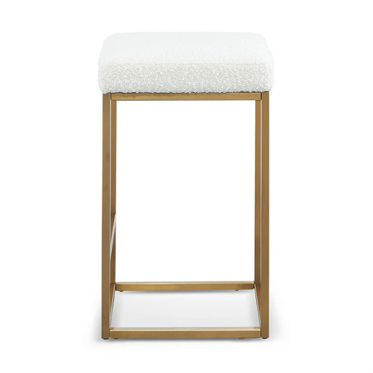 Elegent Daisy White Boucle Bar Stool - Brushed Gold Base - House f Hyne