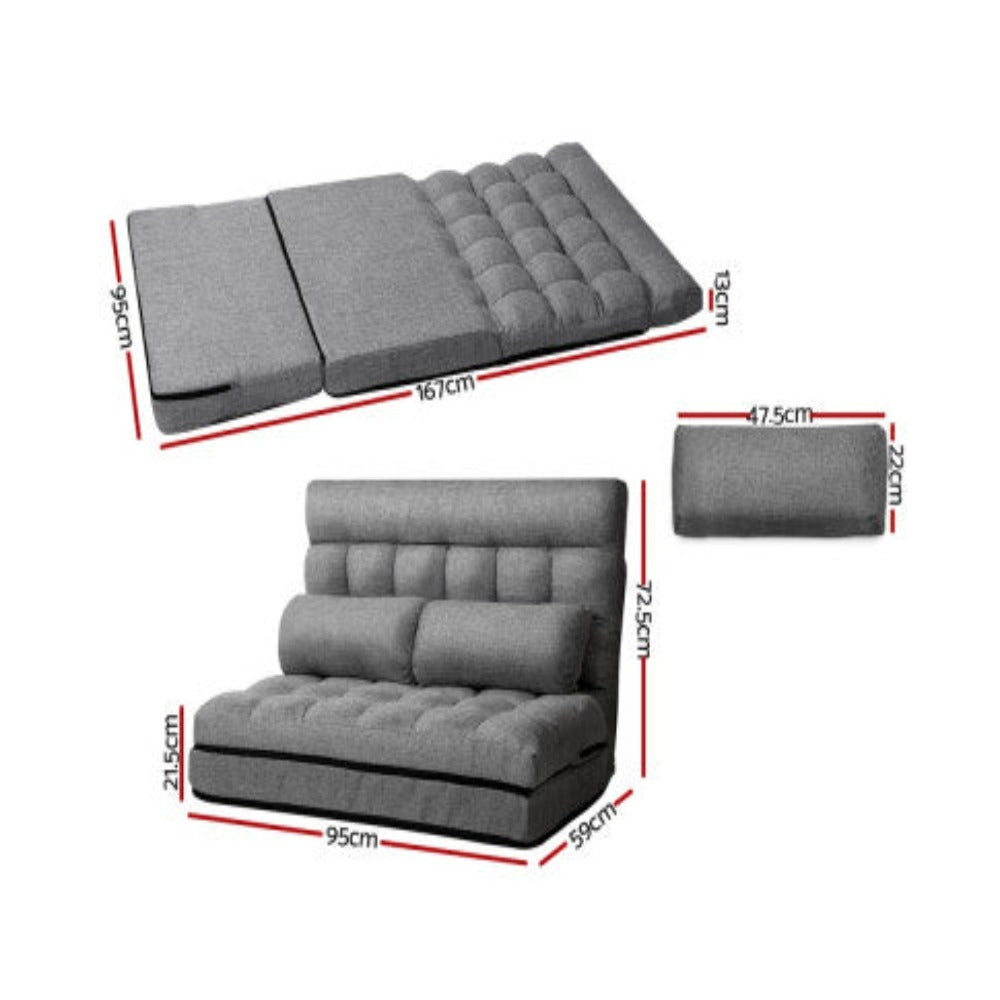 Artiss Lounge Sofa Bed 2-seater Grey Fabric 2