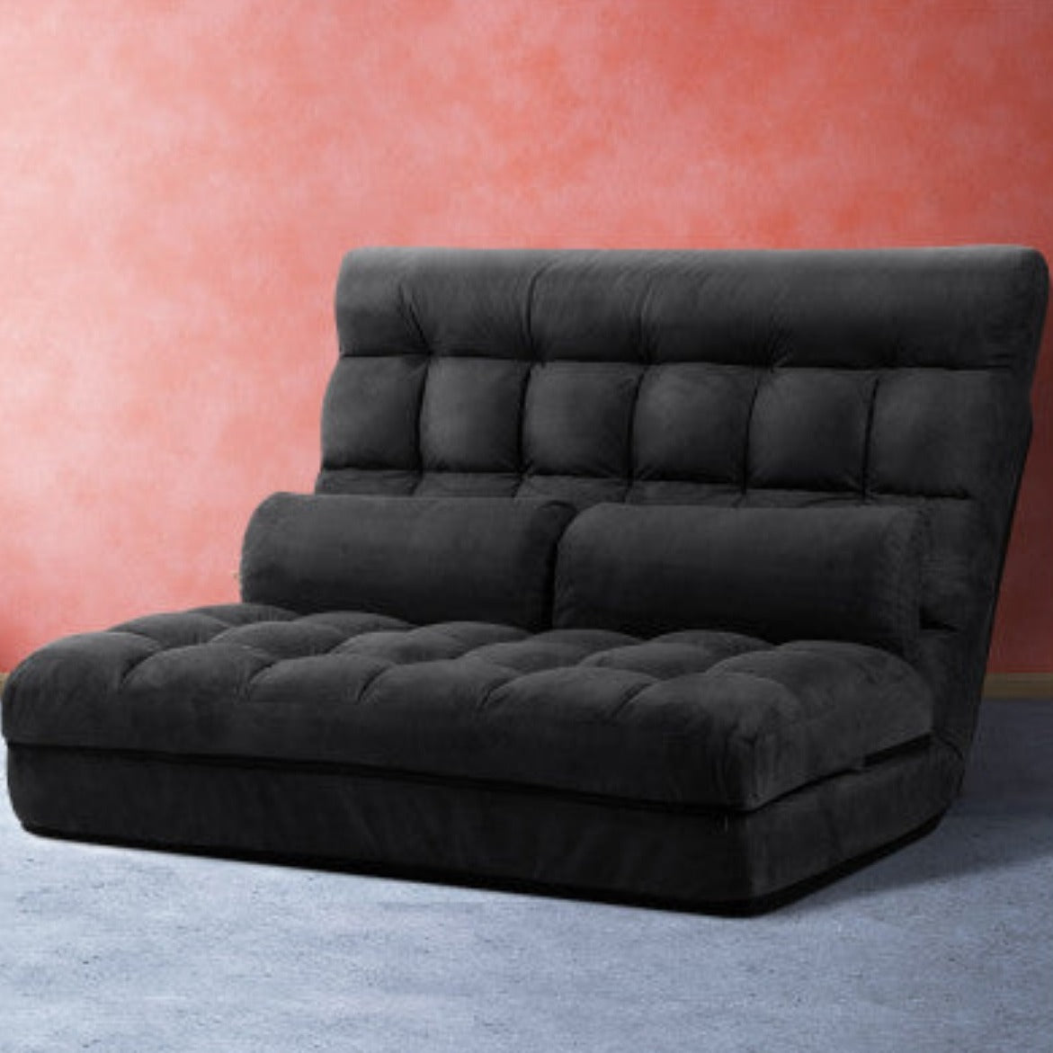 Artiss Lounge Sofa Bed 2-seater Charcoal Suede 8