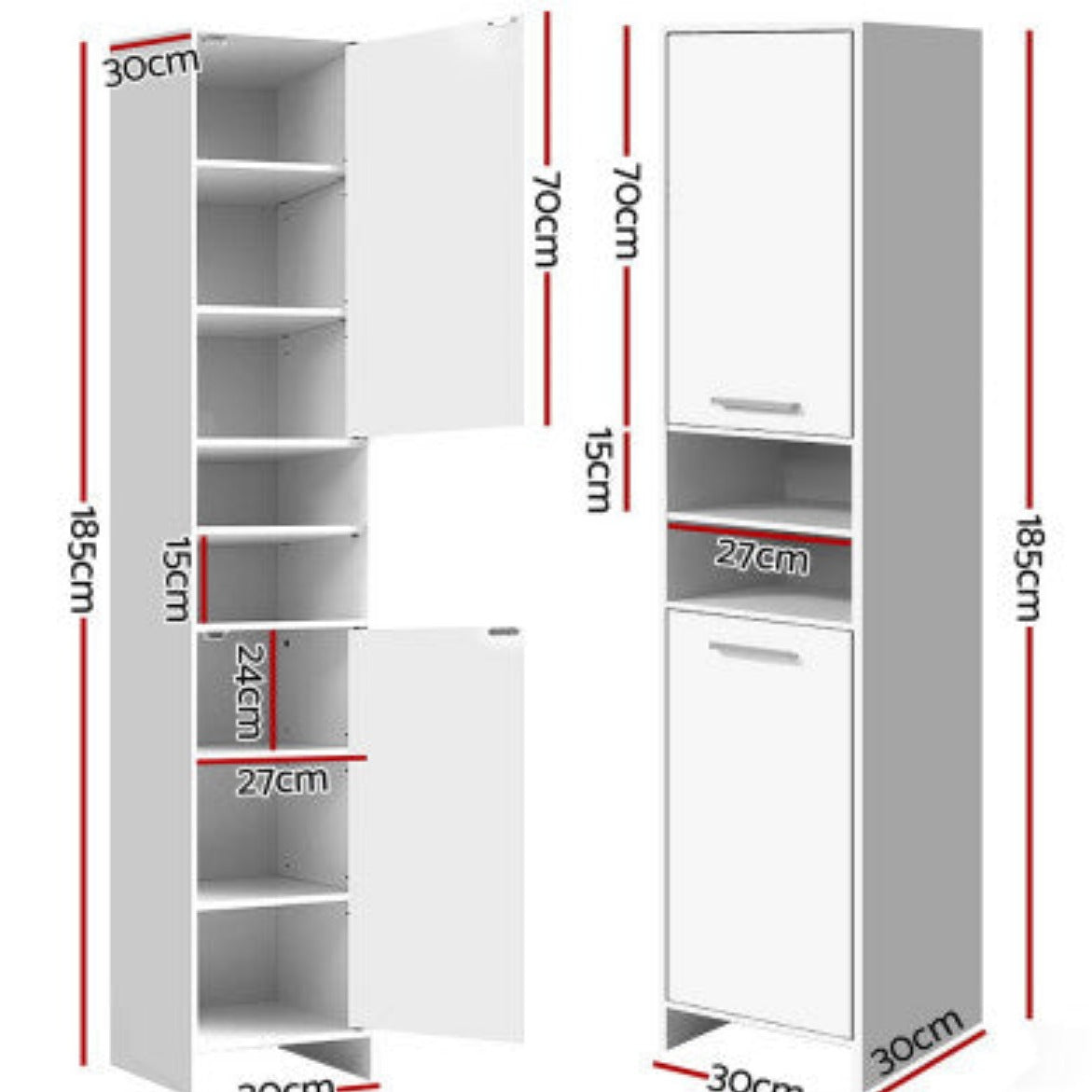 Artiss Bathroom Cabinet Storage 185cm White 2