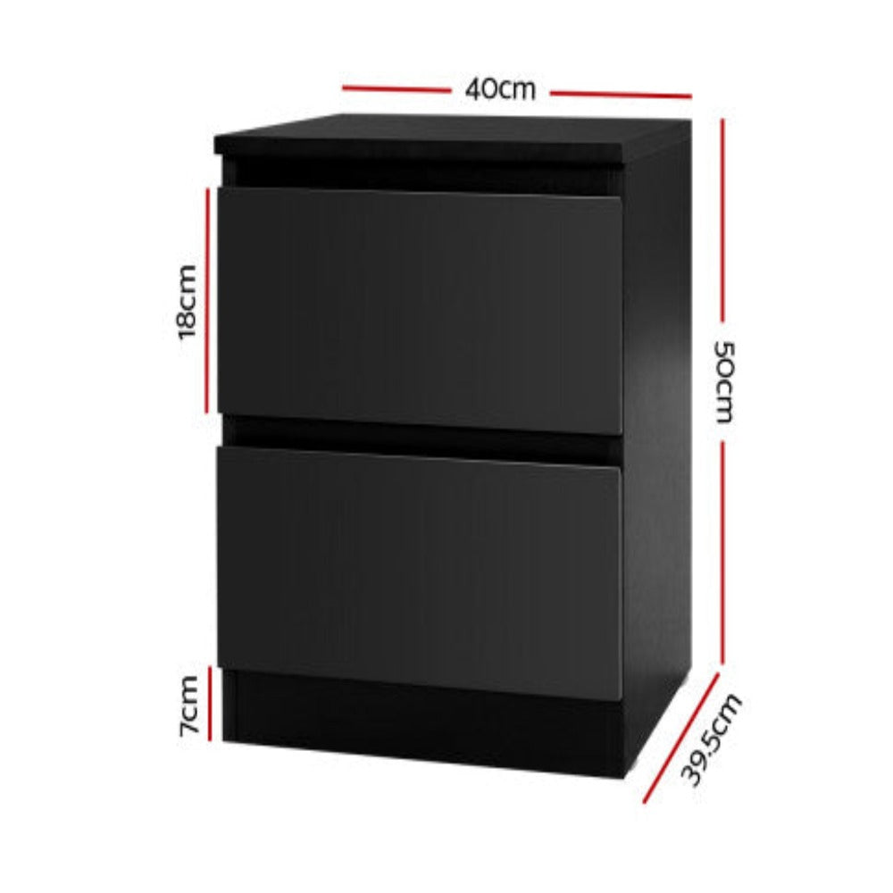 Artiss Bedside Table 2 Drawers - PEPE Black 2