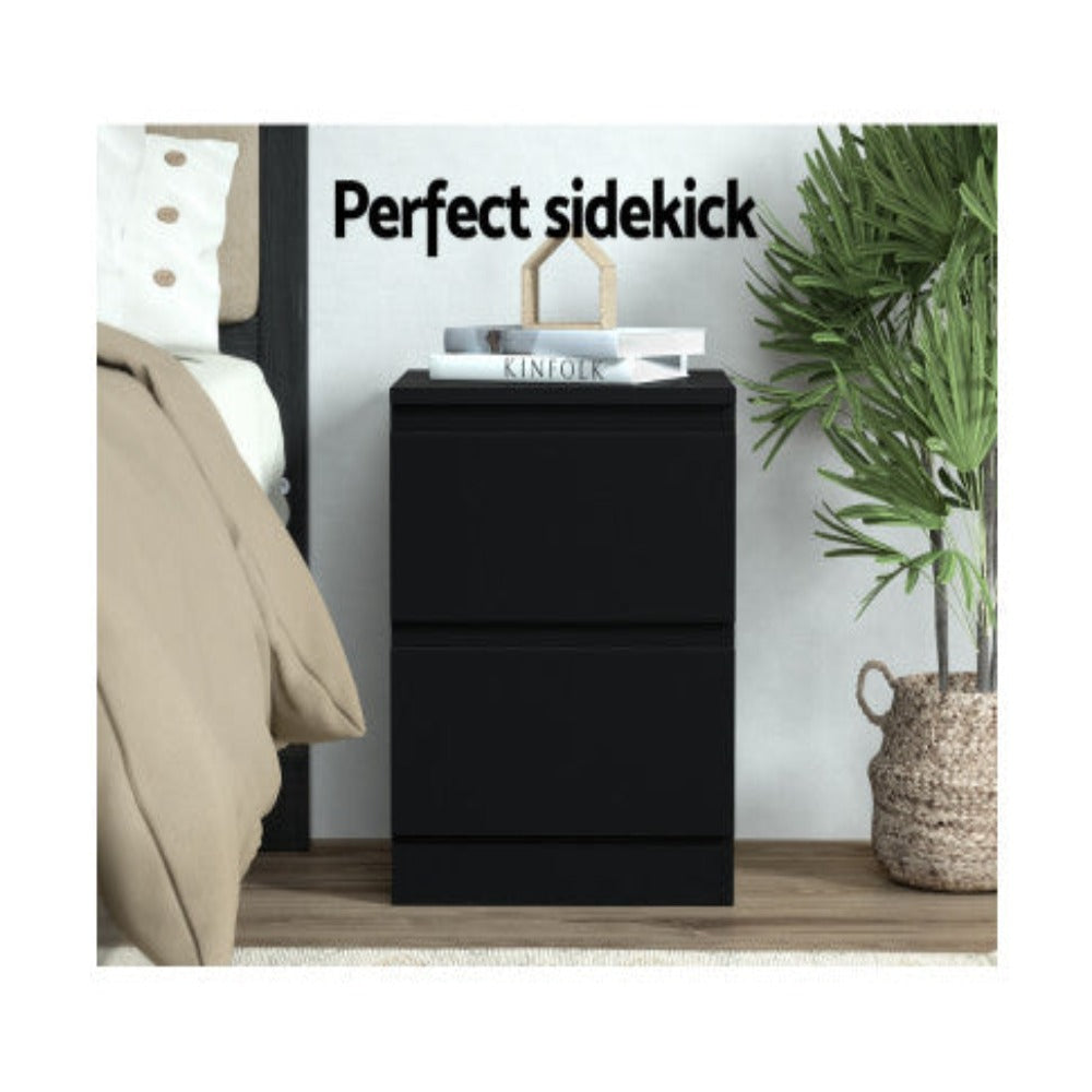 Artiss Bedside Table 2 Drawers - PEPE Black 5