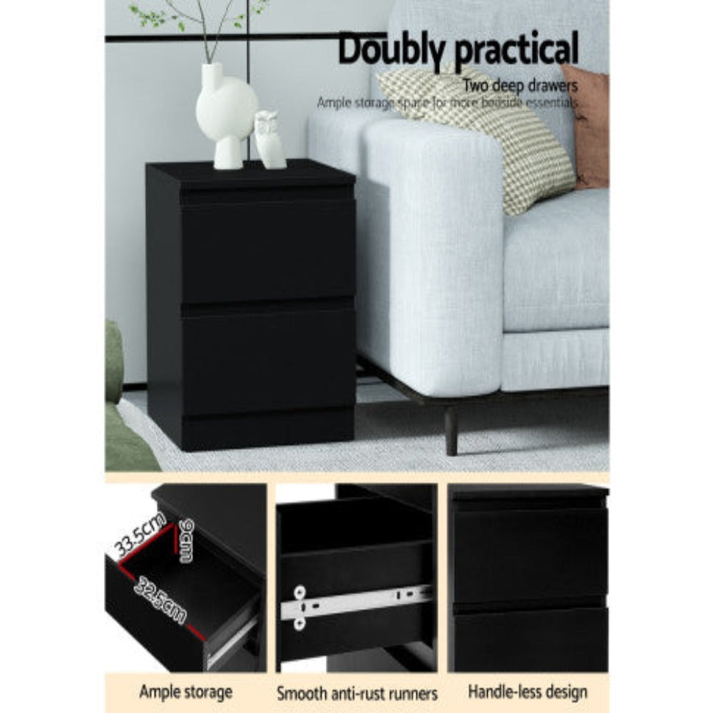 Artiss Bedside Table 2 Drawers - PEPE Black 7