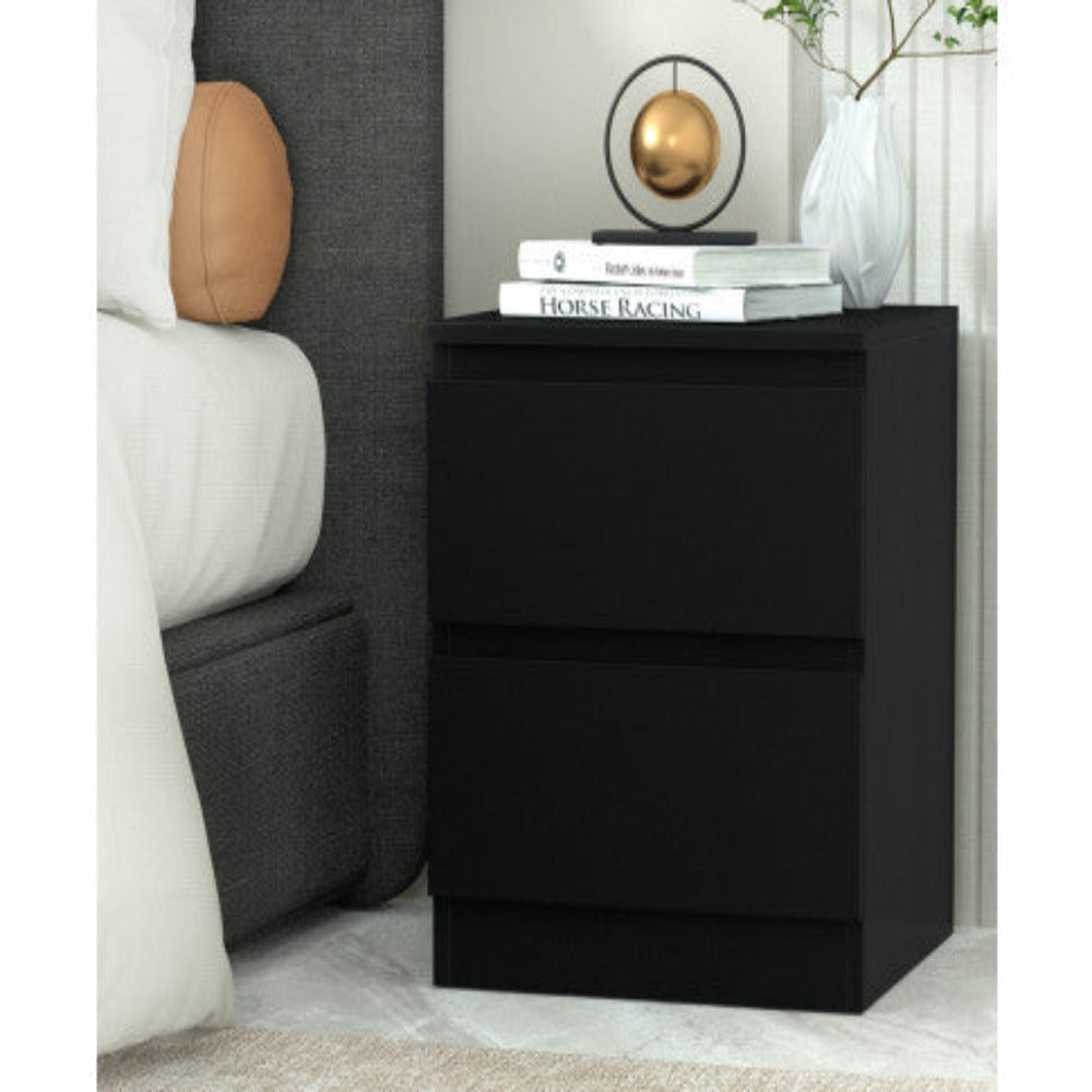 Artiss Bedside Table 2 Drawers - PEPE Black 8