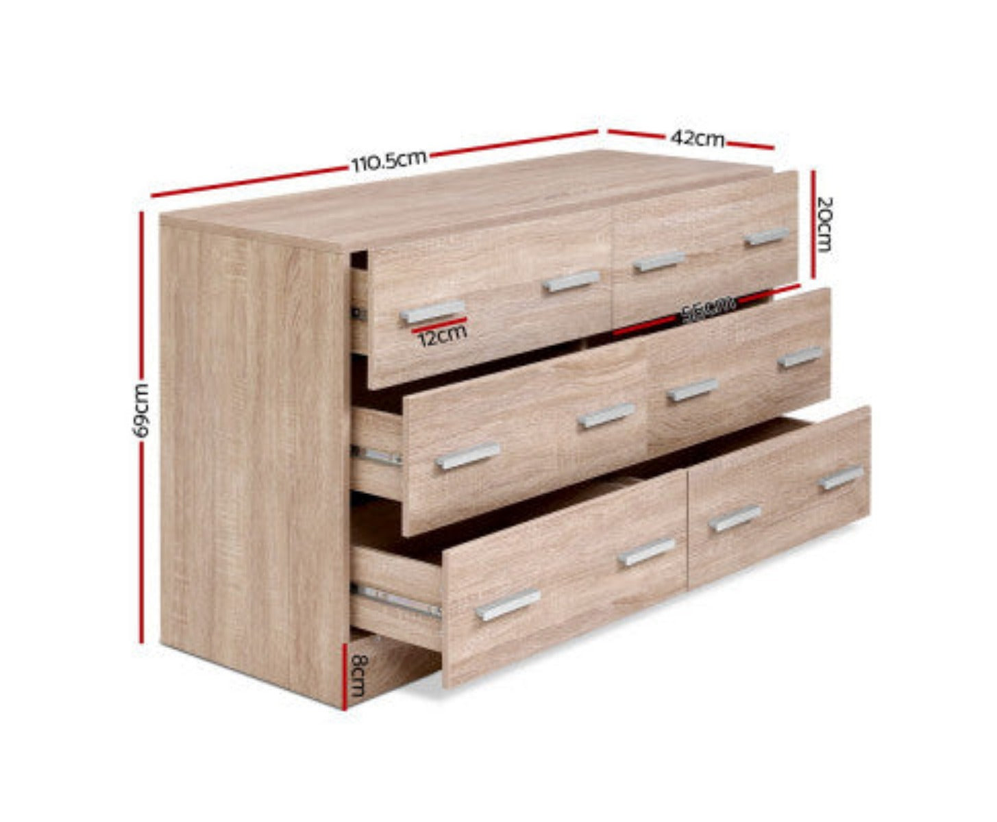 Artiss 6 Chest of Drawers - VEDA Oak 2