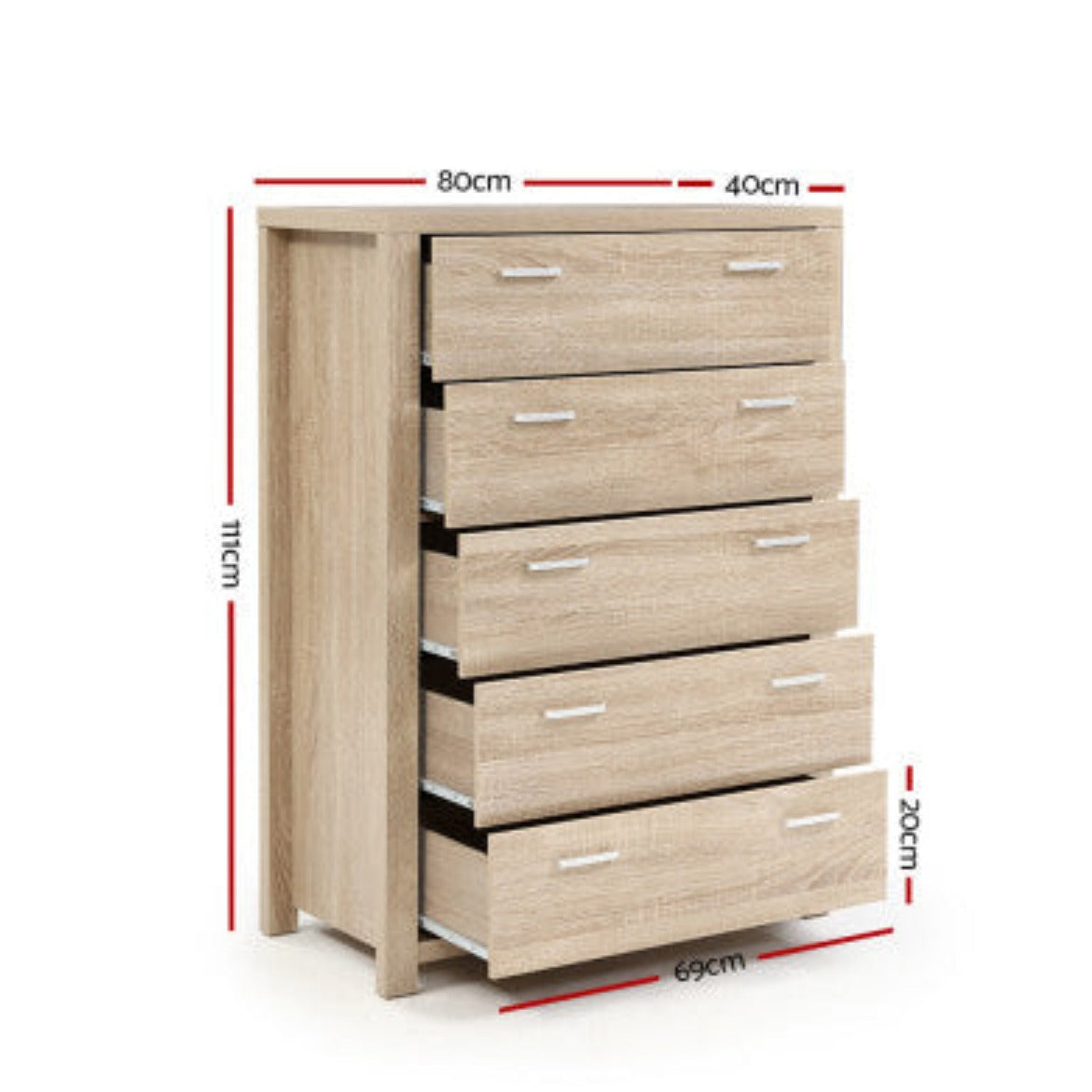 Artiss 5 Chest of Drawers - MAXI Pine 2