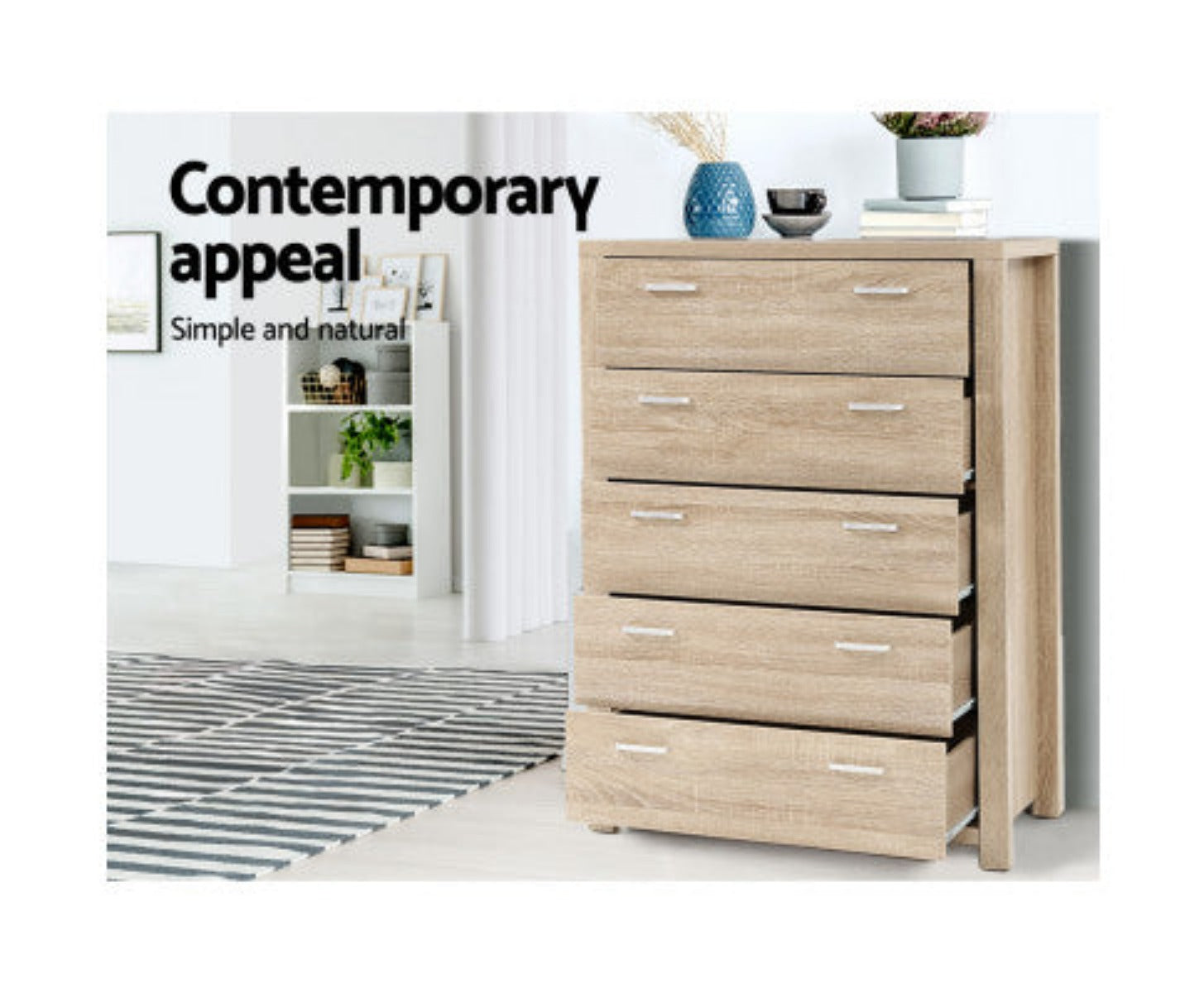 Artiss 5 Chest of Drawers - MAXI Pine 5