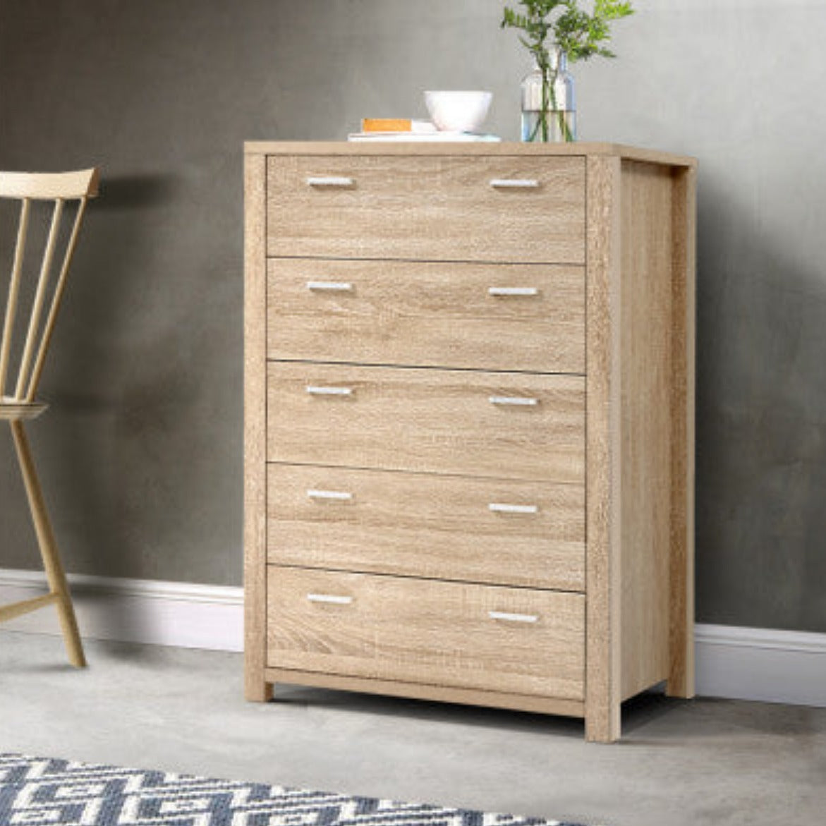 Artiss 5 Chest of Drawers - MAXI Pine 8