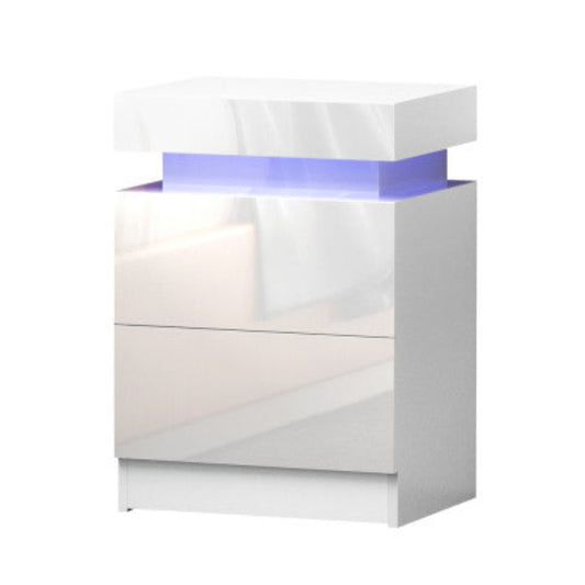 Artiss Bedside Table LED 2 Drawers Lift-up Storage - COLEY White 1