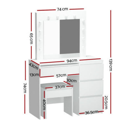 Artiss Dressing Table Set Stool 12 Led Bulbs White 2