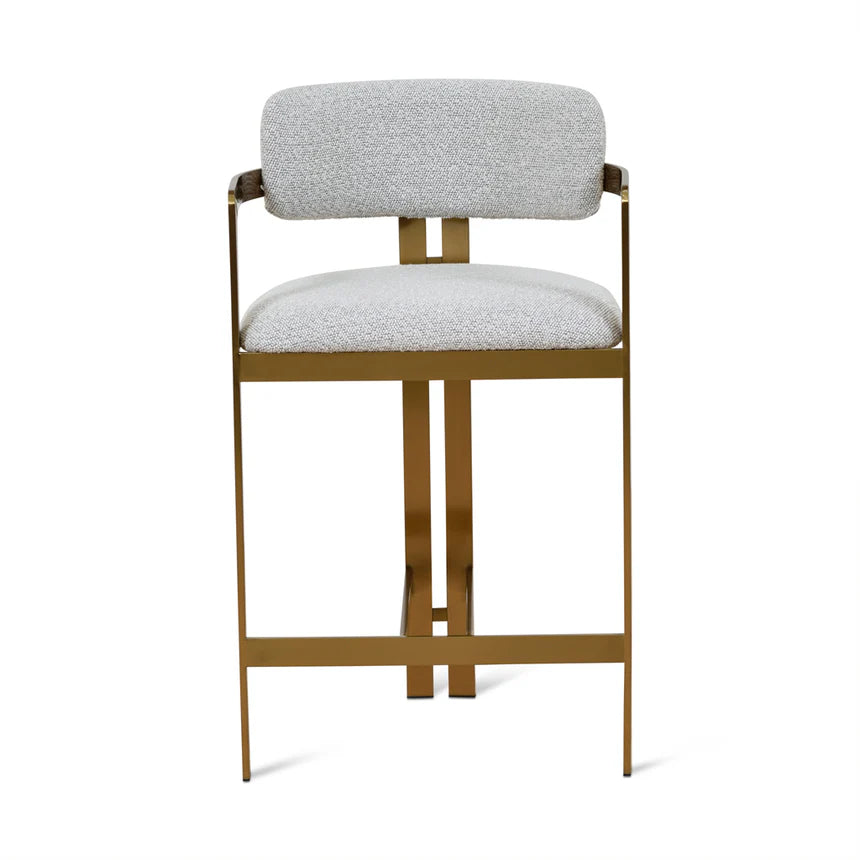 Galactic 65cm Brushed Gold Bar Stool - Grey Boucle - House of Hyne