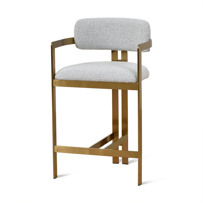 Galactic 65cm Brushed Gold Bar Stool - Grey Boucle - House of Hyne