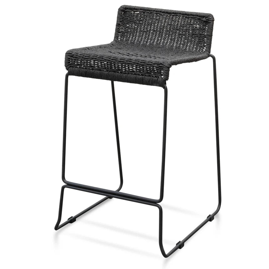 Galactron 65cm Bar Stool - Black Cord Seat - Black Frame - House of Hyne