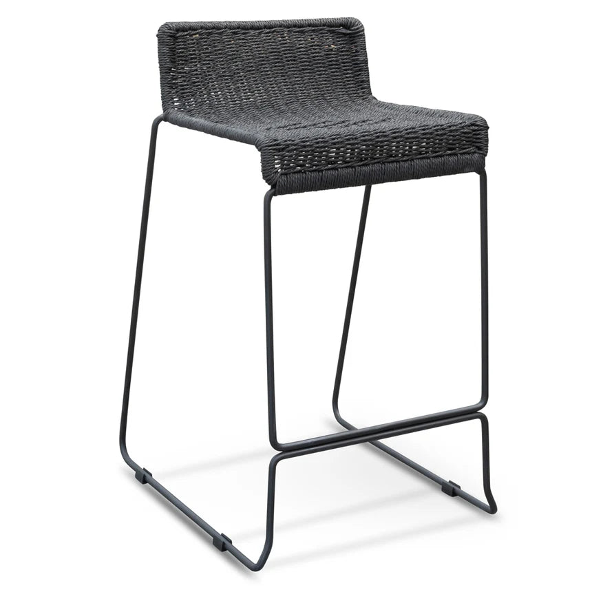 Galactron 65cm Bar Stool - Black Cord Seat - Black Frame - House of Hyne