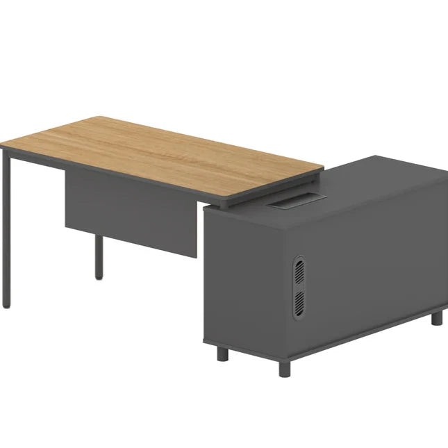 Glythor 1.75m Left Return Natural Office Desk - Charcoal Base  - House of Hyne