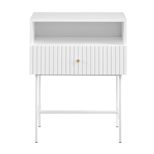 Jaxthar Lucia Slender Fluted Bedside Table in Matt White - House of Hyne