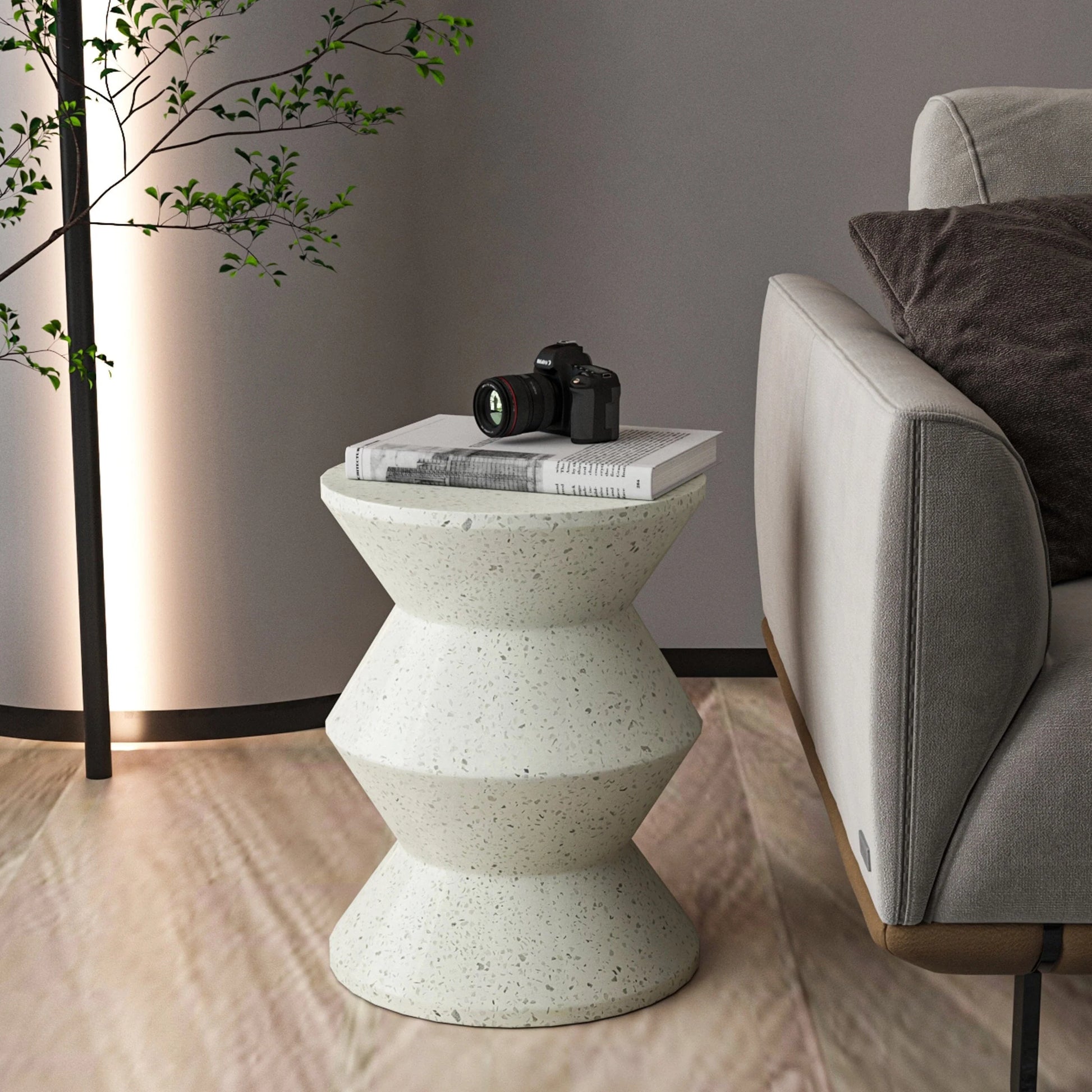 Klyth Moss Cement Round Side Table - House Of Hyne