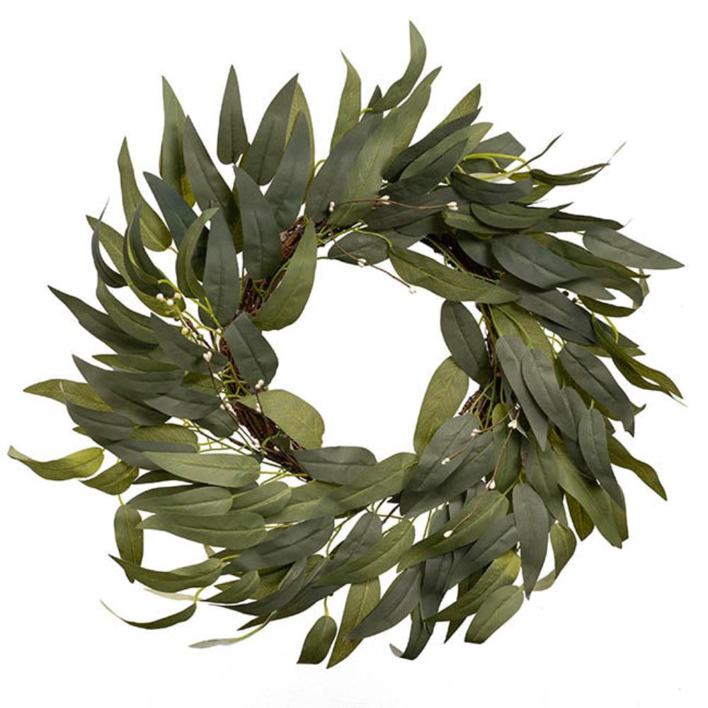 Krylith Eucalyptus Seeded Willow Leaf Wreath Green (60cmD) Set of 2 - House of Hyne