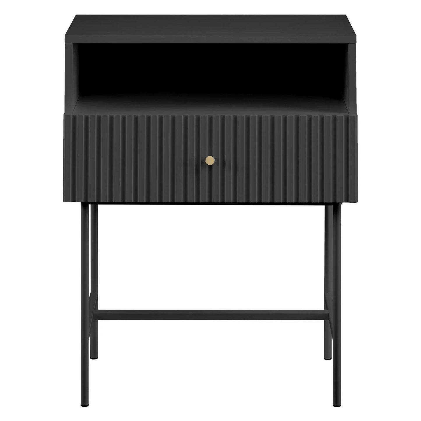 Vylorin Lucia Slender Fluted Bedside Table in Black - House of Hyne