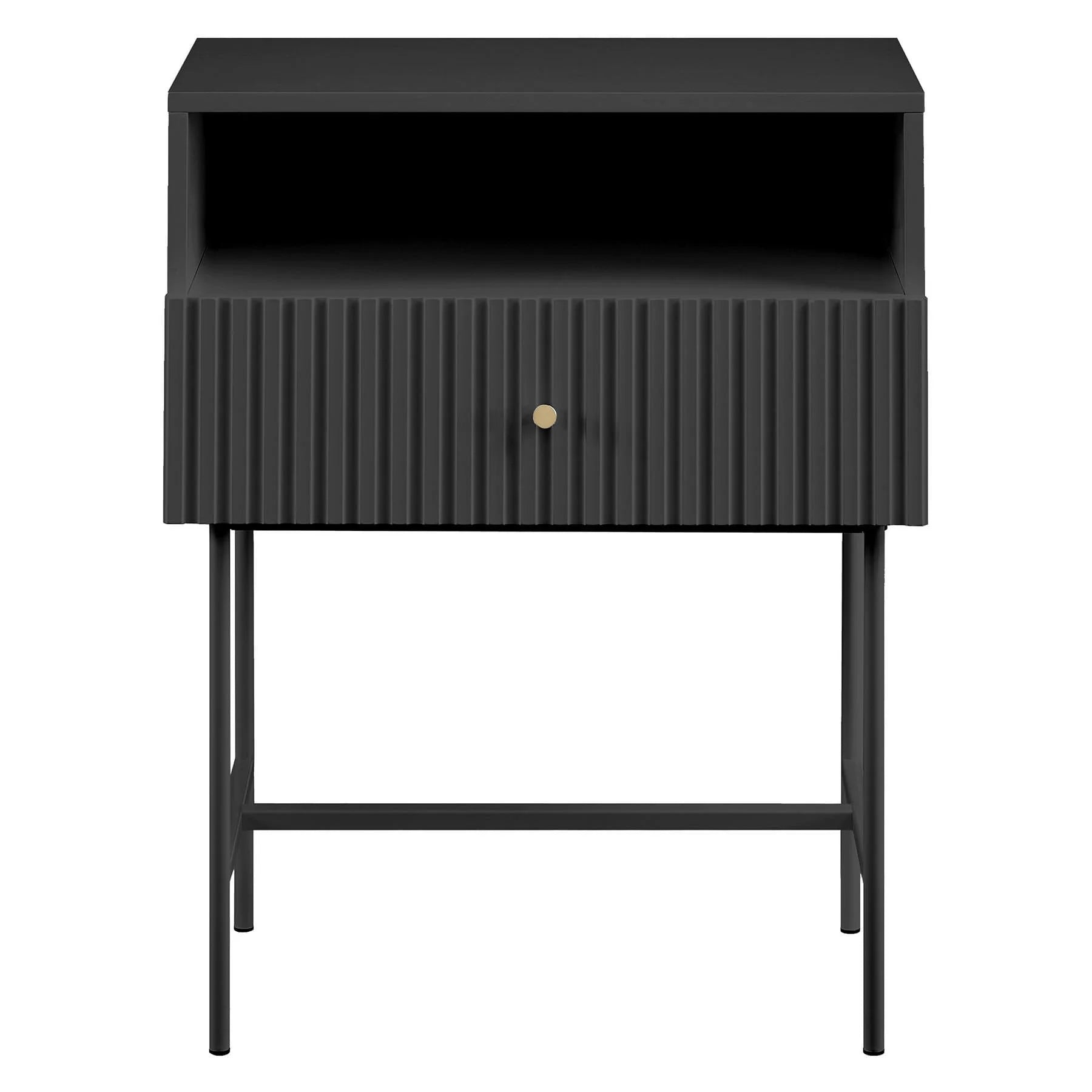 Vylorin Lucia Slender Fluted Bedside Table in Black - House of Hyne