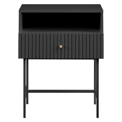 Vylorin Lucia Slender Fluted Bedside Table in Black - House of Hyne