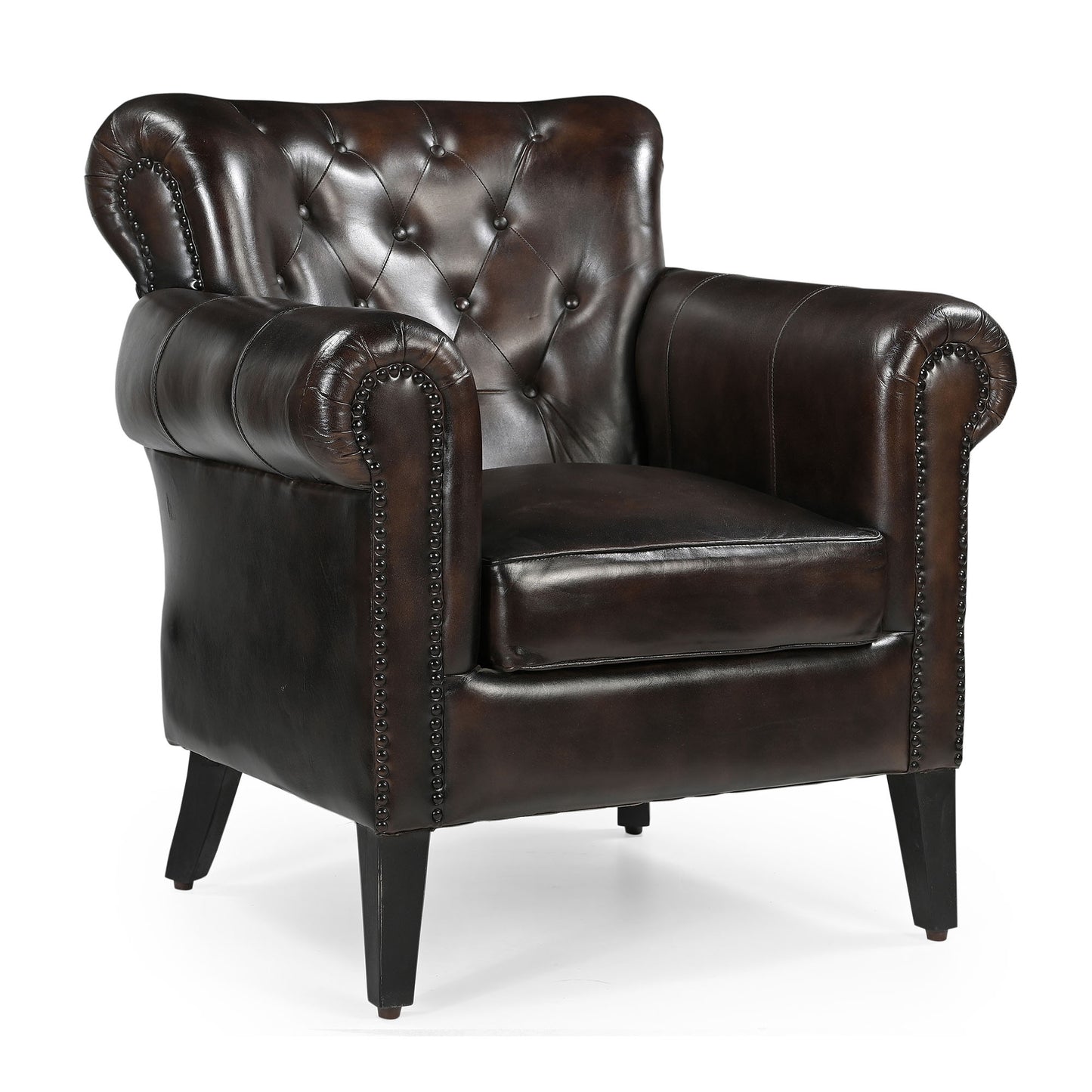 Iliana Rich Chocolate Leather Occasional Armchair - House of Hyne