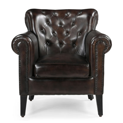 Iliana Rich Chocolate Leather Occasional Armchair - House of Hyne