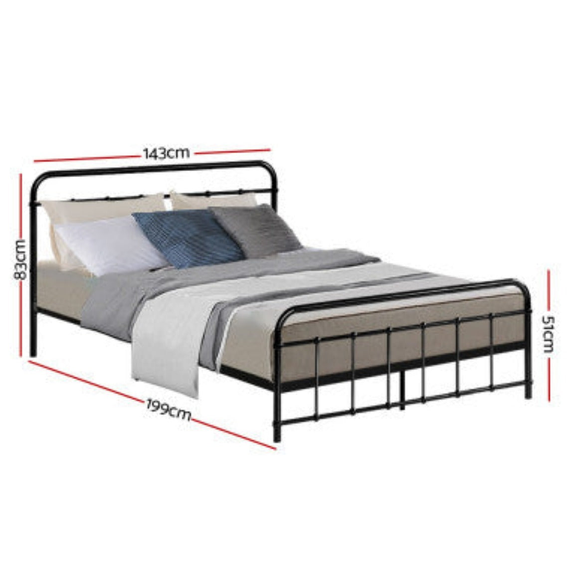 Artiss Bed Frame Metal Frames LEO - Double (Black) 2